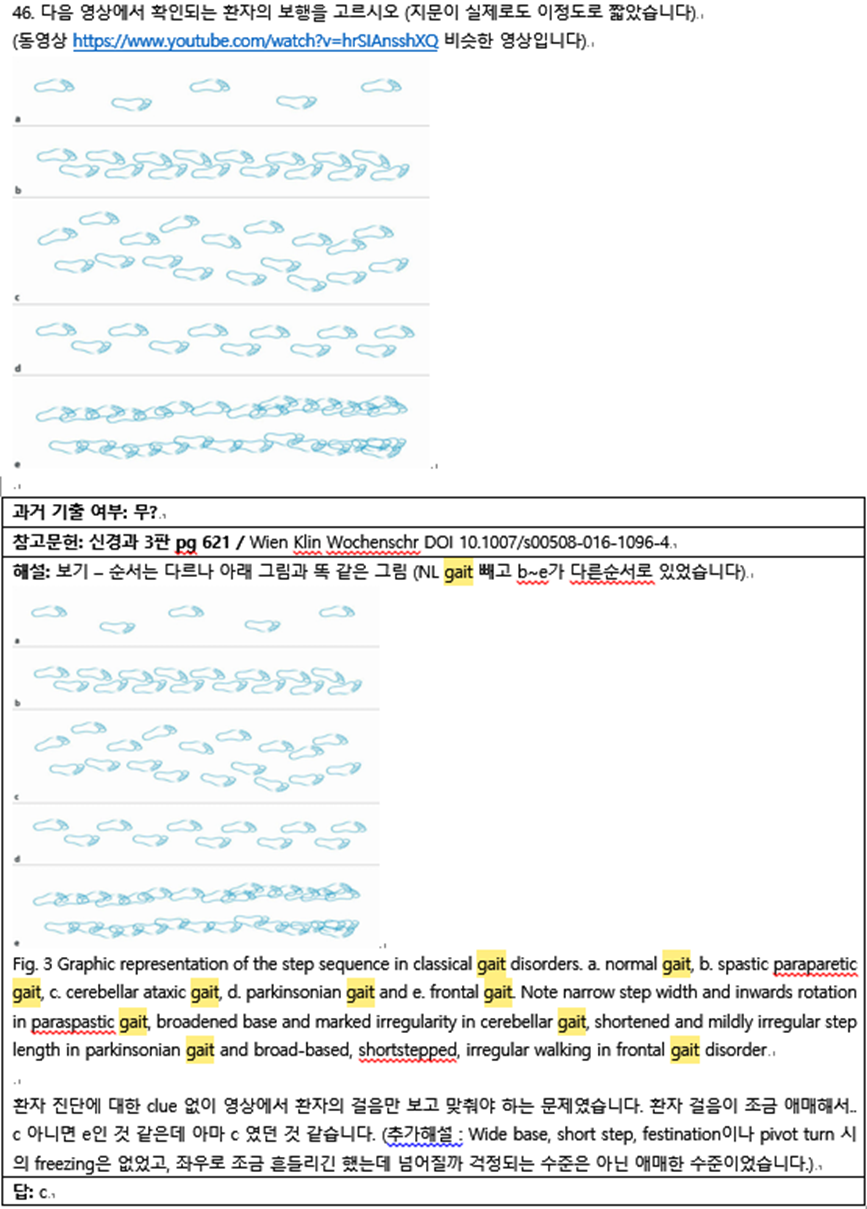 보행 장애의 감별 진단 표